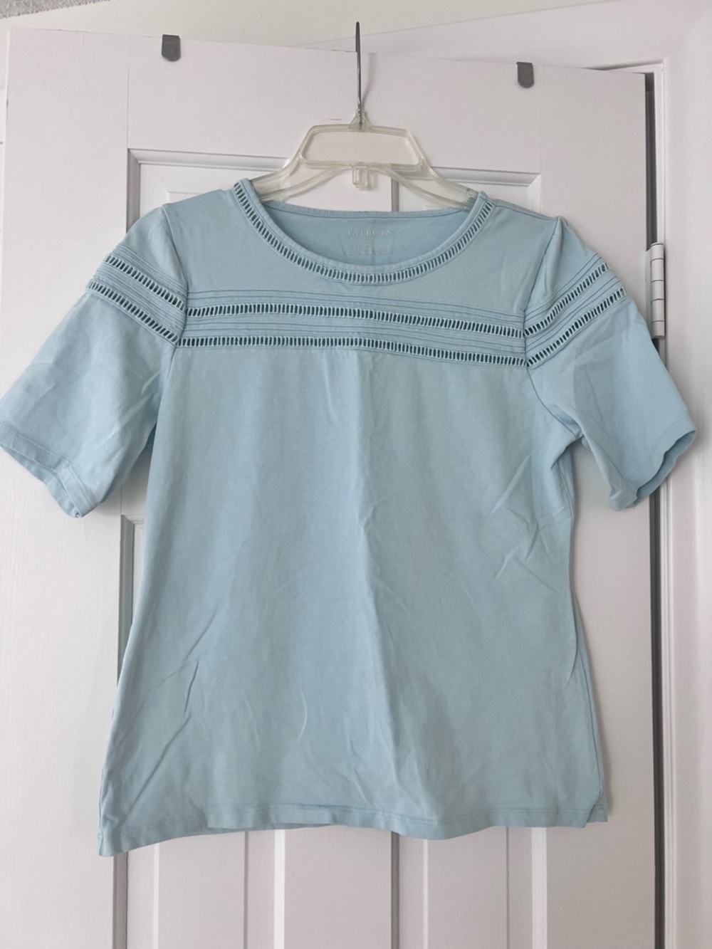 Talbots Petite Soft Blue Eyelet Knit Top